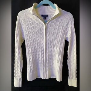 Lands End white zip sweater. 100% cotton. No tears stains or pillage